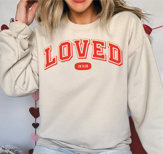 LOVED JOHN 3:16 Adult Tan Crewneck