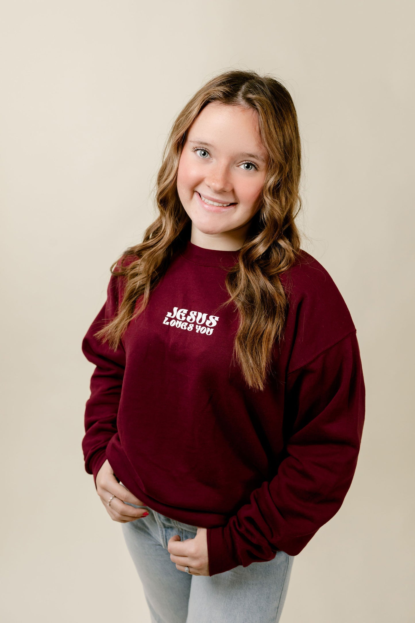 Jesus Loves You Maroon Crewneck