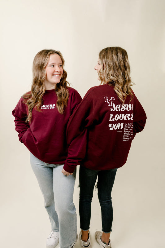 Jesus Loves You Maroon Crewneck