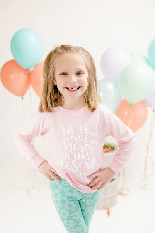 He Is Risen Youth Long Sleeve Tee - Pink