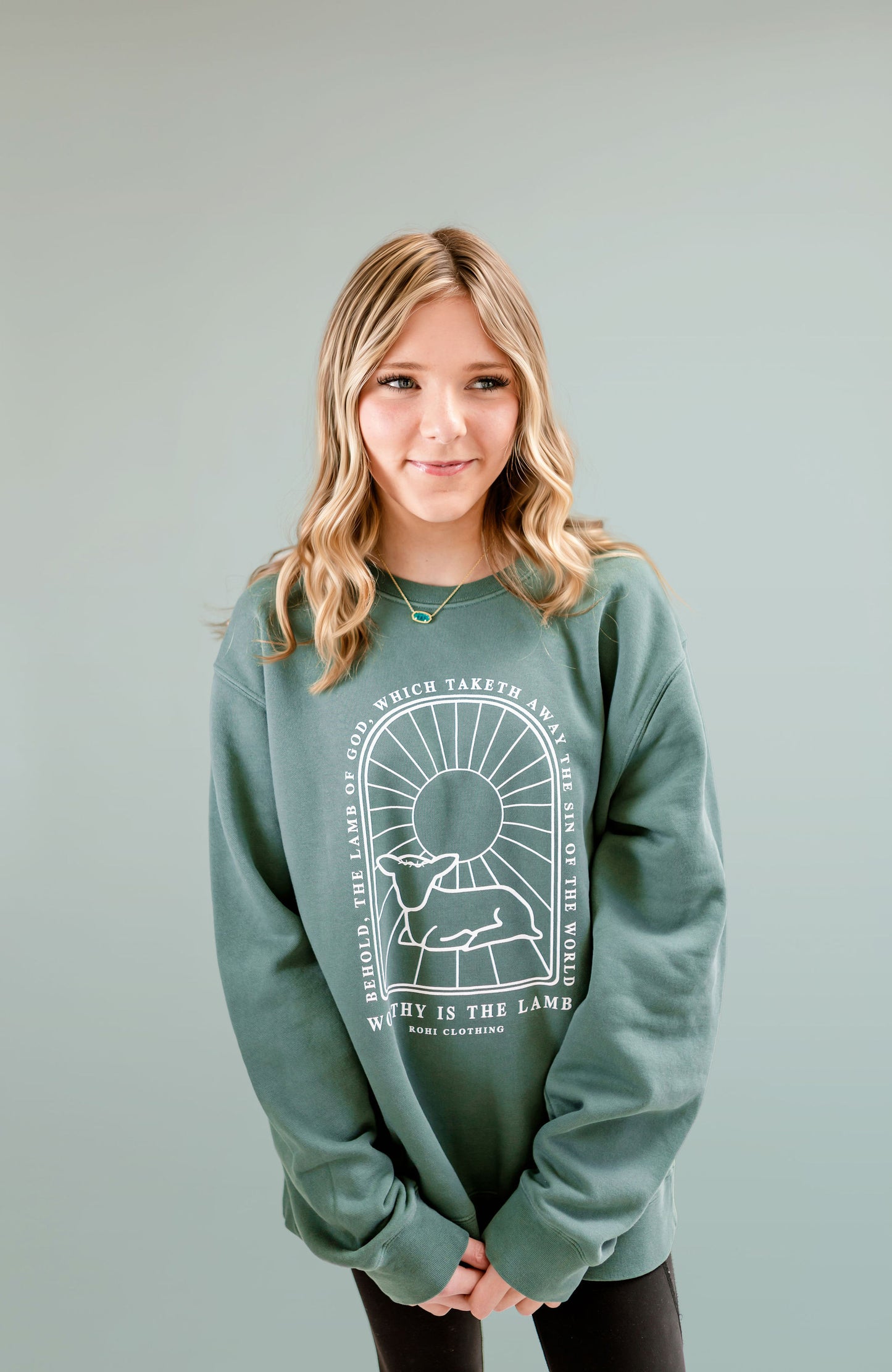 Worthy Is The Lamb Premium Crewneck in Forest