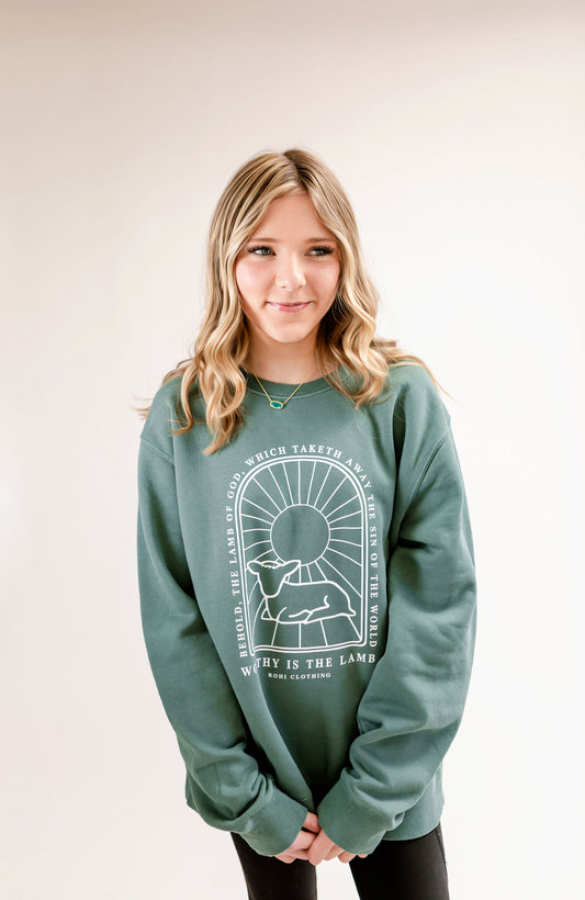 Worthy Is The Lamb Premium Crewneck in Forest