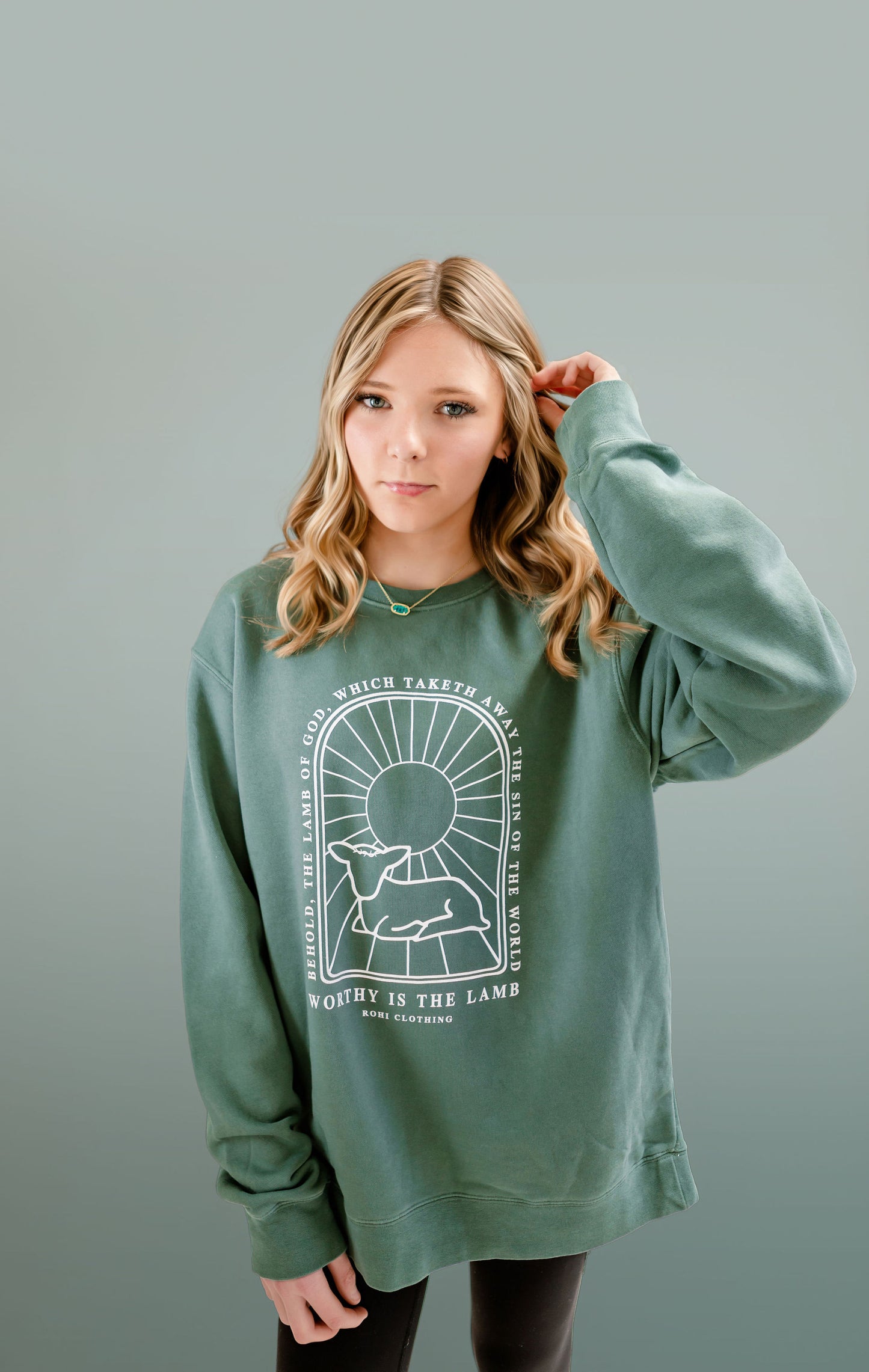Worthy Is The Lamb Premium Crewneck in Forest