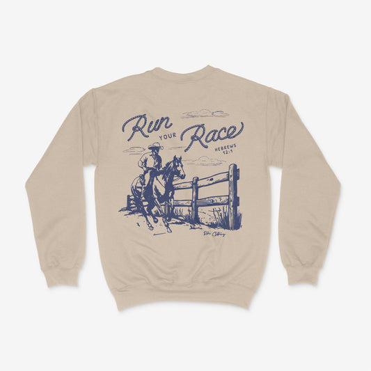 Run Your Race Western Style Faith Based Crewneck